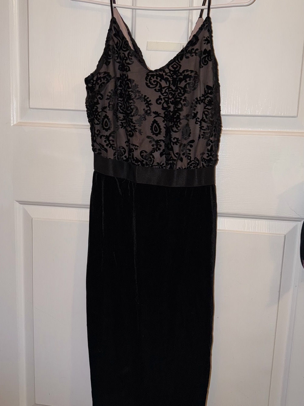 Black Velvet & Embroidered Slip Dress - Elegant Evening Dress